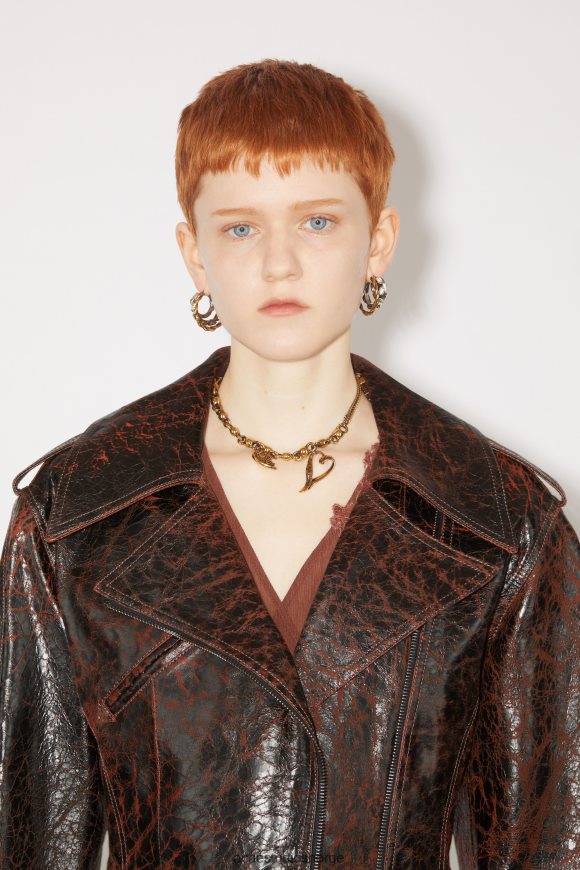 Acne Studios bikerjakke i timeglass i skinn N2PP4F52 klær oransje/svart