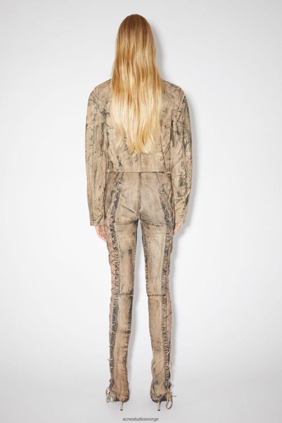 Acne Studios malt skinn biker jakke runway show N2PP4F51 klær beige/grønn