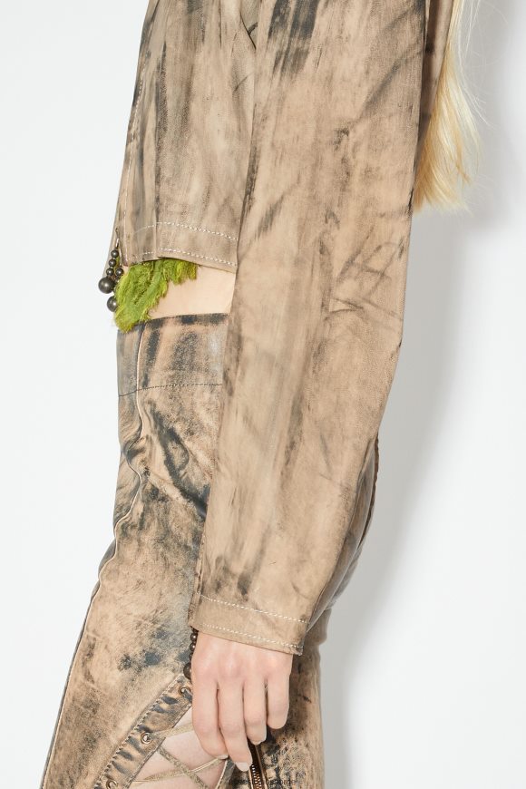 Acne Studios malt skinn biker jakke runway show N2PP4F51 klær beige/grønn
