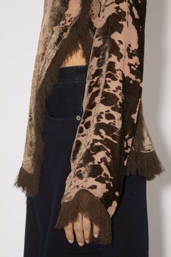 Acne Studios fløyel ku print topp rullebane show N2PP4F191 klær sjokoladebrun