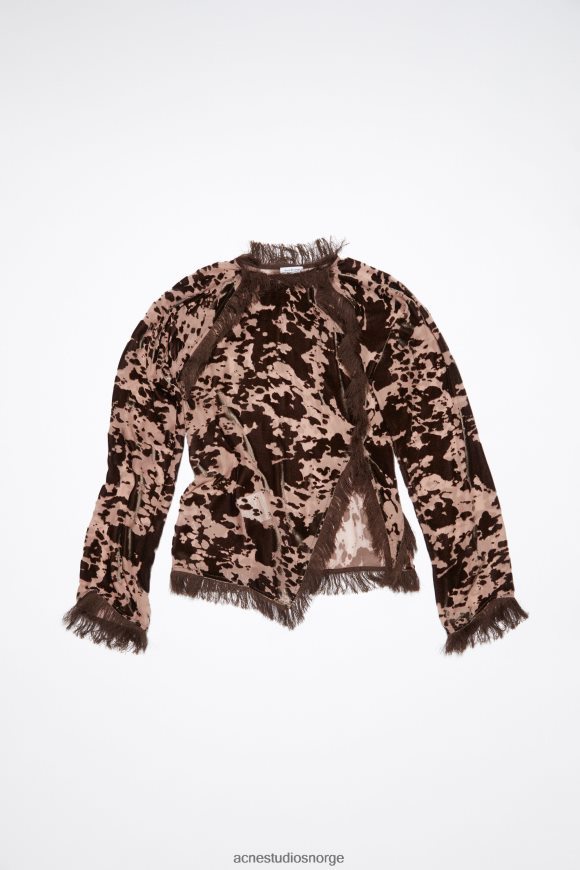 Acne Studios fløyel ku print topp rullebane show N2PP4F191 klær sjokoladebrun