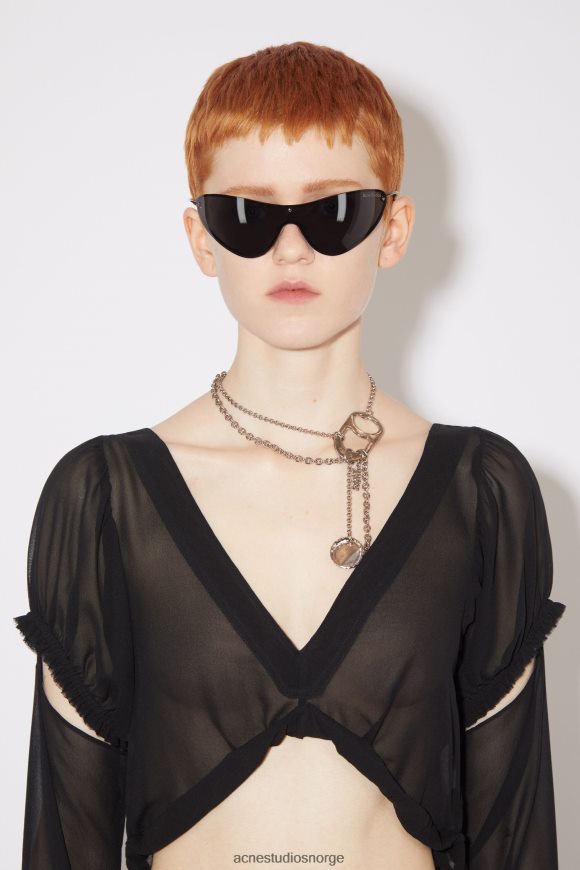 Acne Studios silke split topp rullebane show N2PP4F184 klær svart