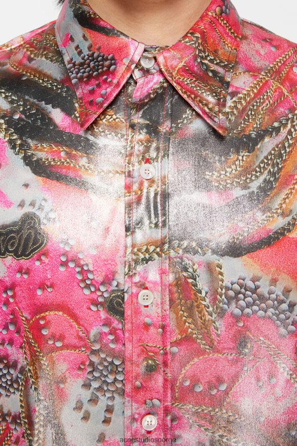 Acne Studios trykk på skjorte med knapper N2PP4F996 klær rosa flerfarget