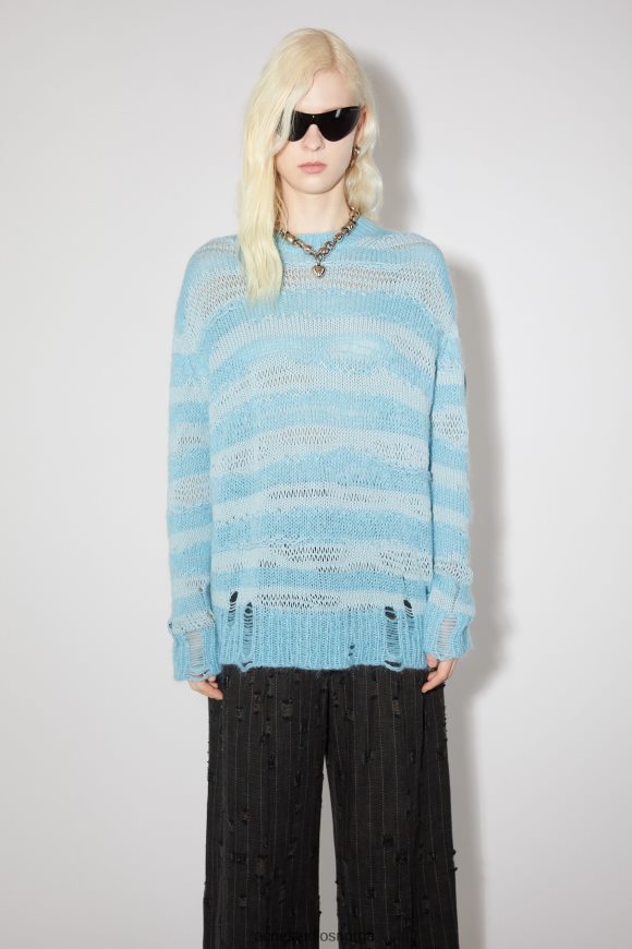 Acne Studios distressed stripegenser N2PP4F99 klær himmelblå/pulverblå