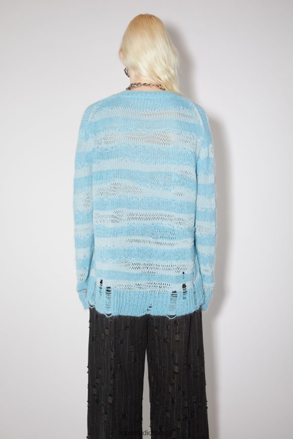 Acne Studios distressed stripegenser N2PP4F99 klær himmelblå/pulverblå