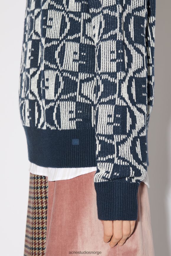 Acne Studios jacquard genser med rund hals unisex N2PP4F87 klær marine/havremel