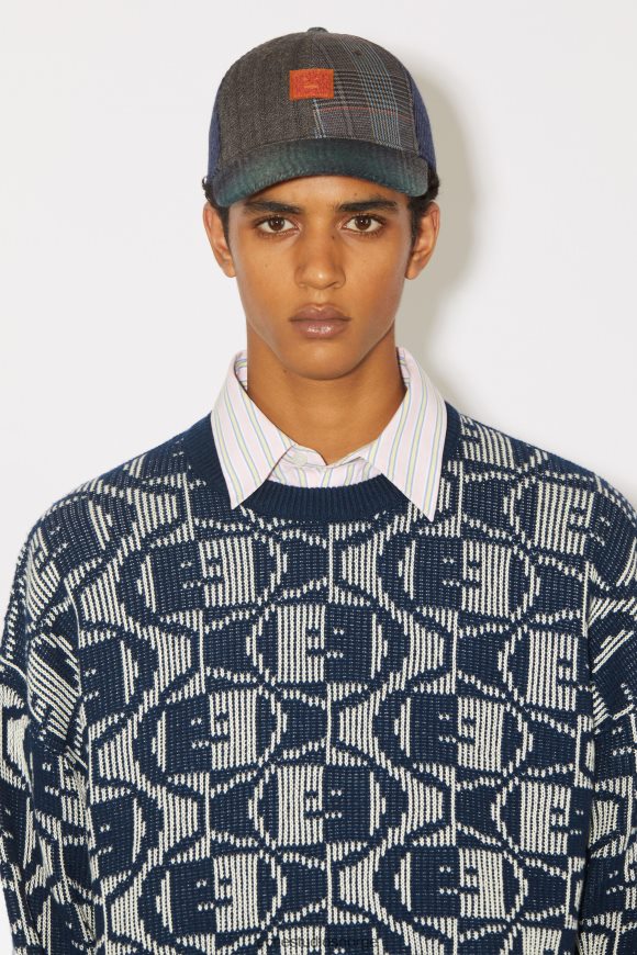Acne Studios jacquard genser med rund hals unisex N2PP4F932 klær marine/havremel
