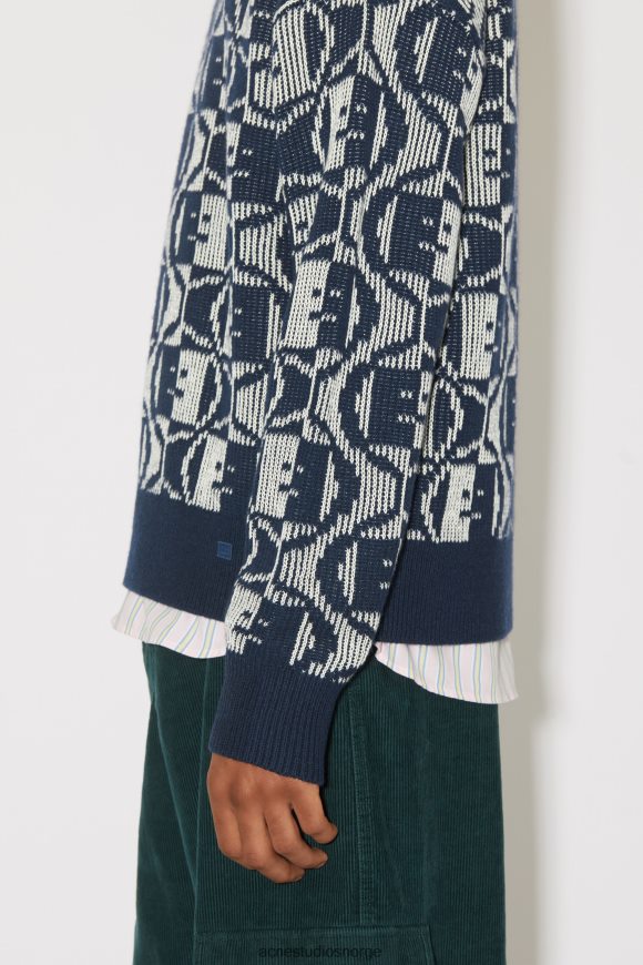 Acne Studios jacquard genser med rund hals unisex N2PP4F932 klær marine/havremel