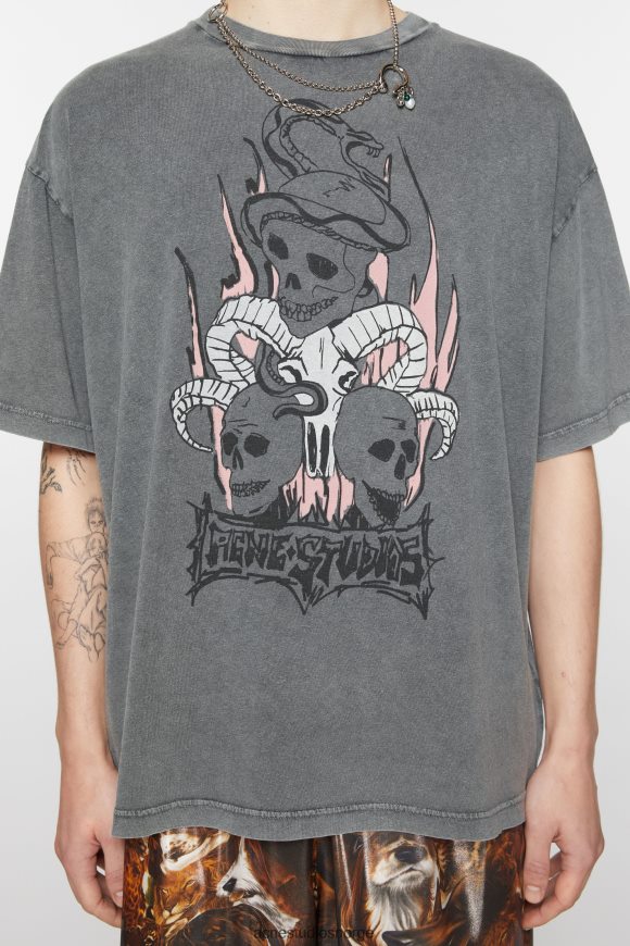 Acne Studios print t-skjorte - avslappet passform N2PP4F1087 klær bleknet svart