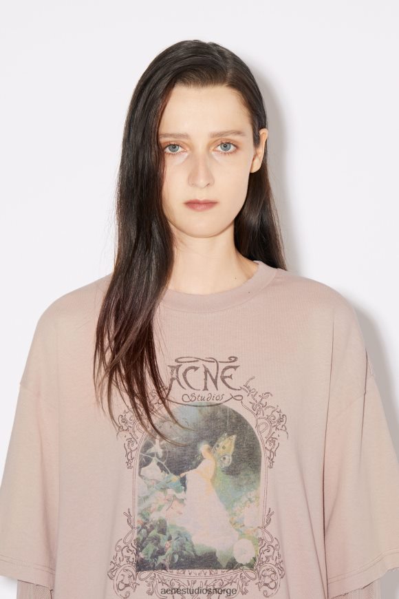 Acne Studios t-skjorte med lagtrykk N2PP4F397 klær støvete rosa