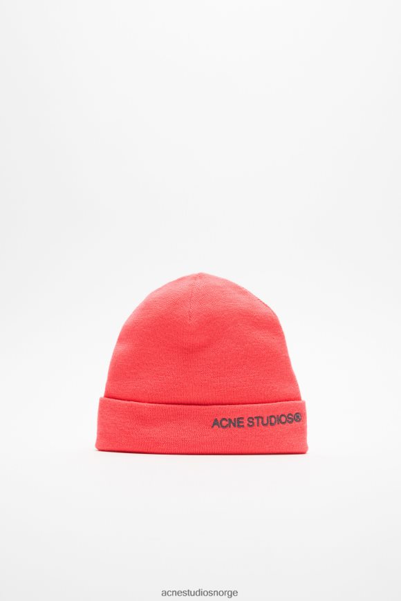 Acne Studios beanie med brodert logo N2PP4F782 tilbehør fluo rosa