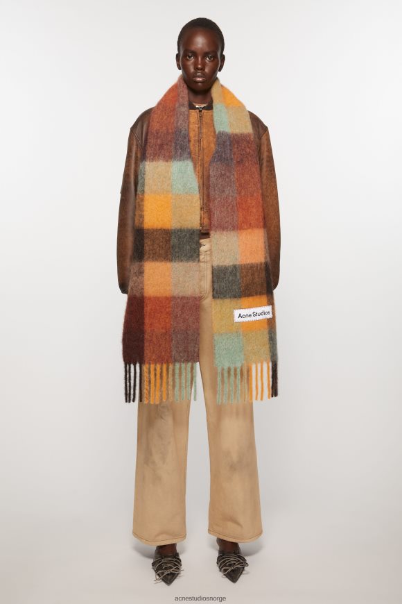 Acne Studios mohairrutet skjerf N2PP4F623 tilbehør kastanjebrun/gul/grønn