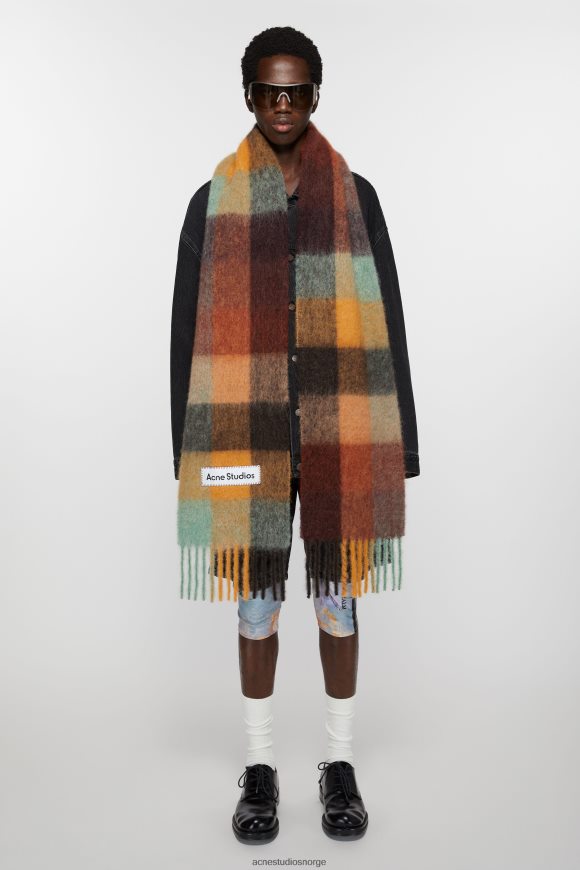 Acne Studios mohairrutet skjerf N2PP4F623 tilbehør kastanjebrun/gul/grønn