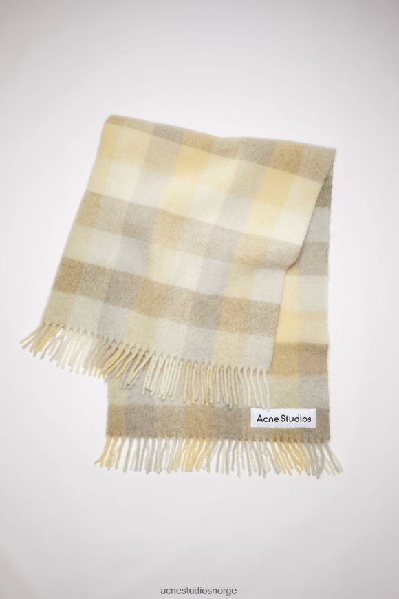 Acne Studios sjekk alpakkablanding teppeskjerf N2PP4F872 tilbehør blek gul/beige/grå