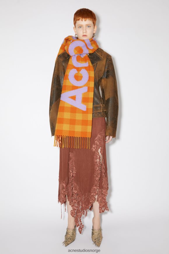 Acne Studios sjekk logo skjerf N2PP4F777 tilbehør oransje/lilla lilla