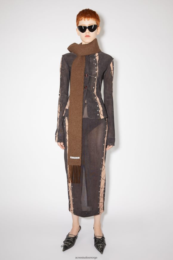 Acne Studios ull-alpakka frynser skjerf - skinny N2PP4F657 tilbehør mandelbrun